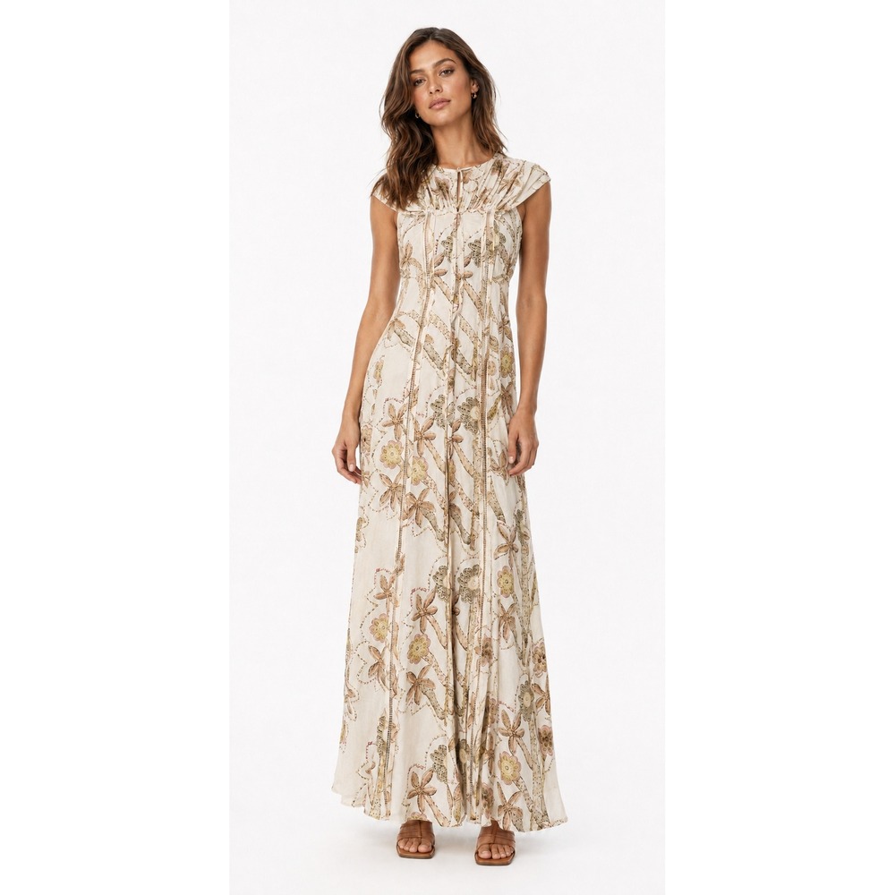 H&M Studio Floral Cutout Maxi Dress Cream Brown Sleeveless Viscose Small NWT